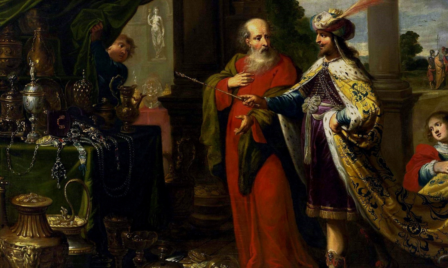 Gaspar van den Hoecke, "Croesus showing his treasures to Solon", 1630s. Public domain.